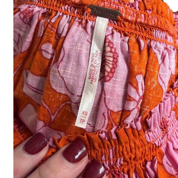 Free People Miss Daisy Floral Printed Pull On Off The Shoulder Smock Flowy Top - Picture 7 of 7